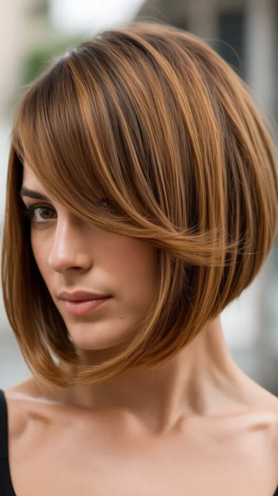 Inverted Bob with Side-Swept Bangs