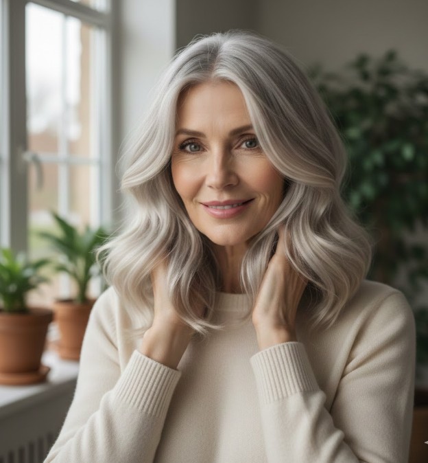 Ash-Blonde on Gentle Medium-Length Waves