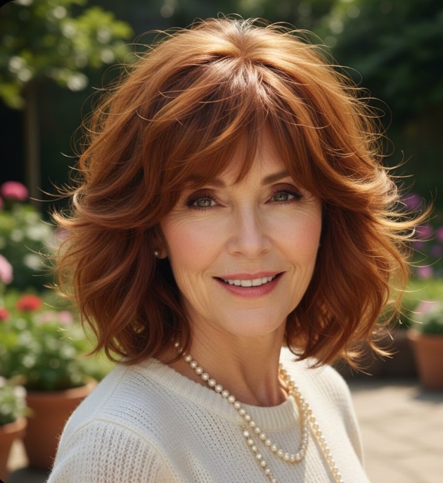 Auburn Textured Waves with a Side Fringe