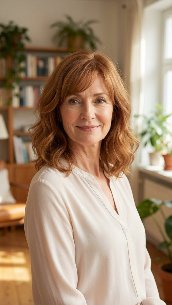 Auburn Waves with Side-Swept Bangs