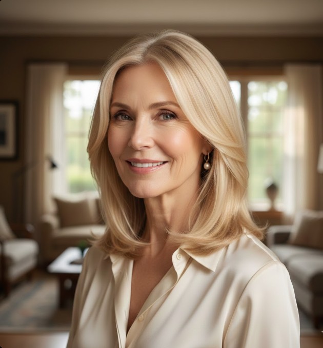 Champagne Blonde Straight Mid-Length with a Side Part