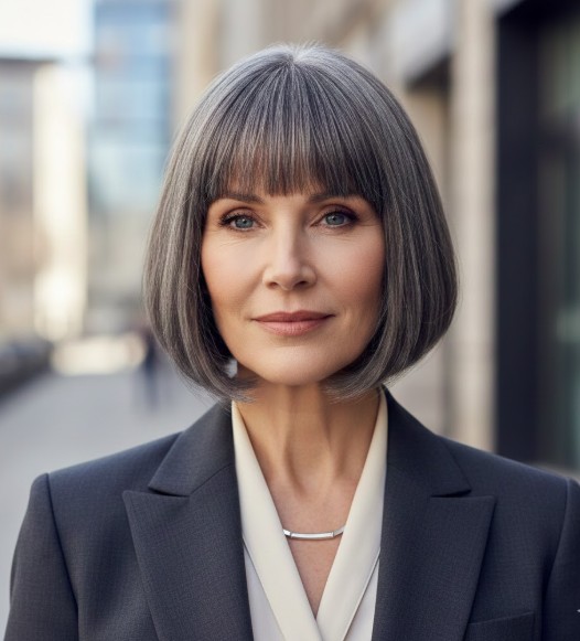 Chin-Length Bob with a Geometric Fringe