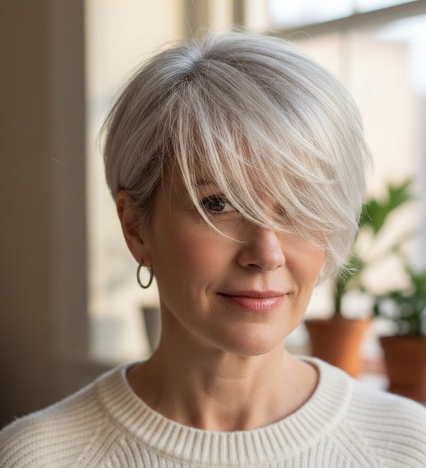 Close-Cropped Pixie with Long Bangs