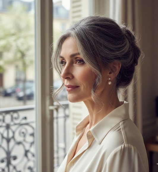 Elegant French Twist with Subtle Silver Highlights