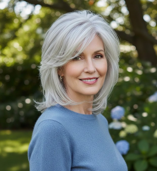 Icy-Silver Layered Cut with Feathered Ends