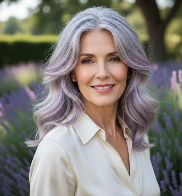 Lavender-Tinted Gray with Flowy Waves