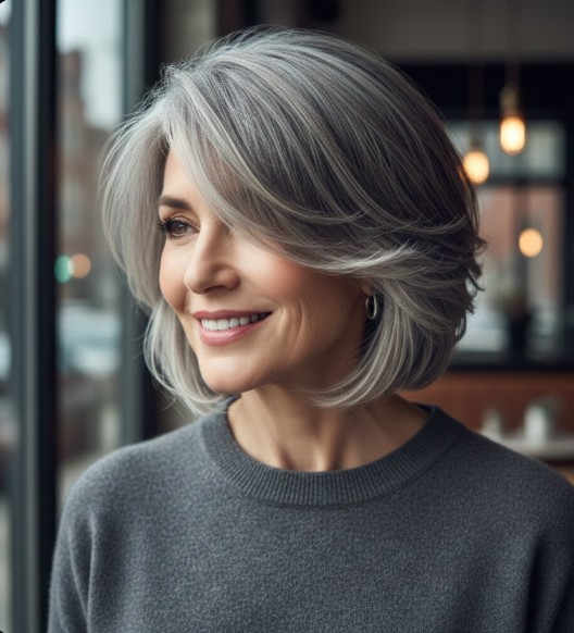 Layered Lob with a Side Part