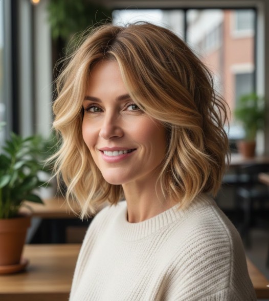 Long Shaggy Lob with Face-Framing Layers