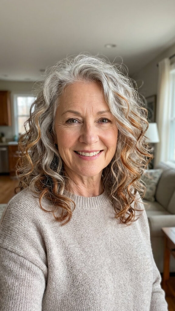 Loose Curls with Auburn Streaks