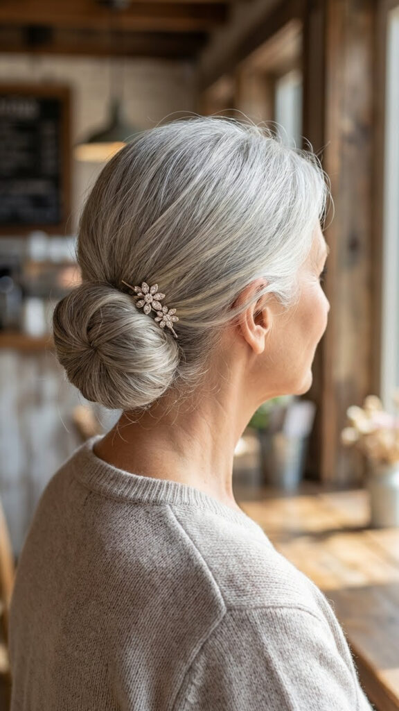 Low Chignon with an Accessory Pin