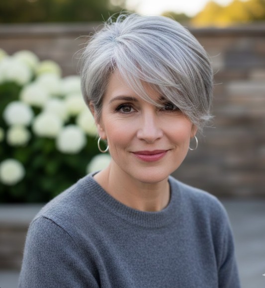 Pixie with Side-Swept Bangs and Subtle Highlights