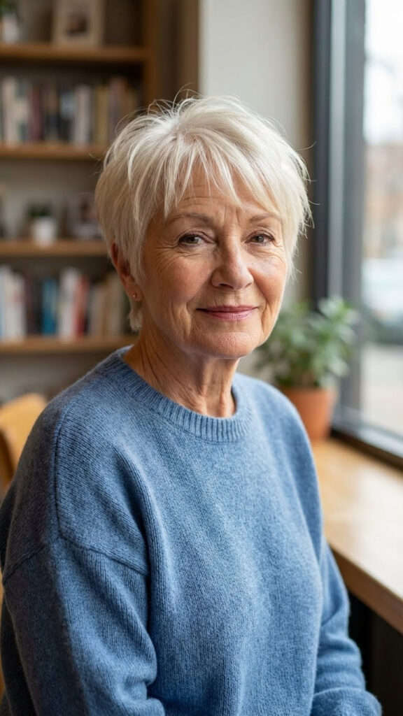Platinum Blonde Pixie with Wispy Bangs
