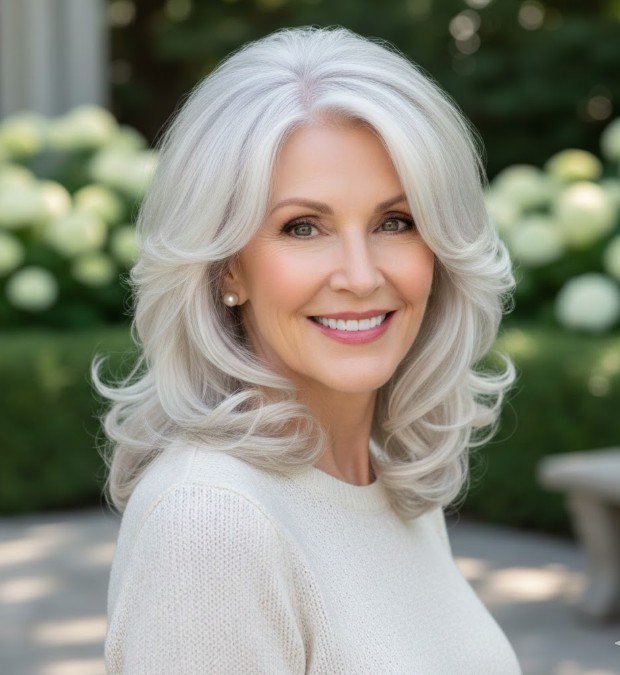 Platinum Layered Cut on Soft Curls