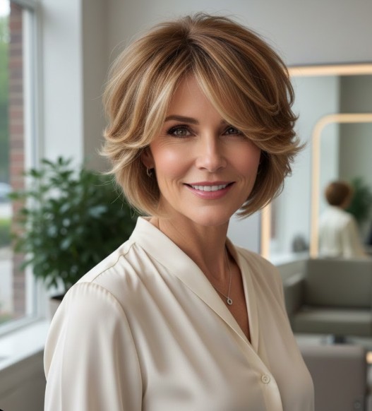 Polished Shaggy Lob with a Rounded Silhouette