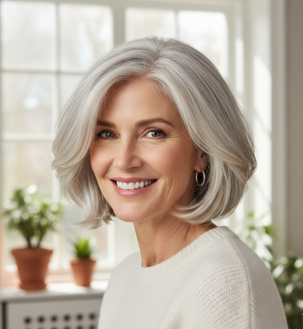 Rounded Bob with Inward Curls