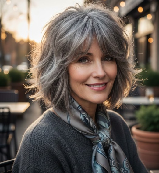 Shaggy Bob with Choppy Layers and Lowlights