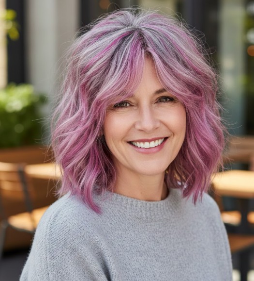 Shaggy Lob with Bold Color Accent