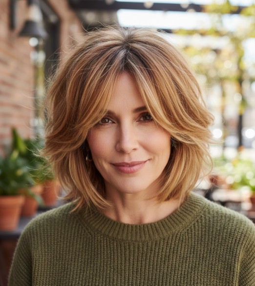 Shaggy Lob with Side-Swept Bangs