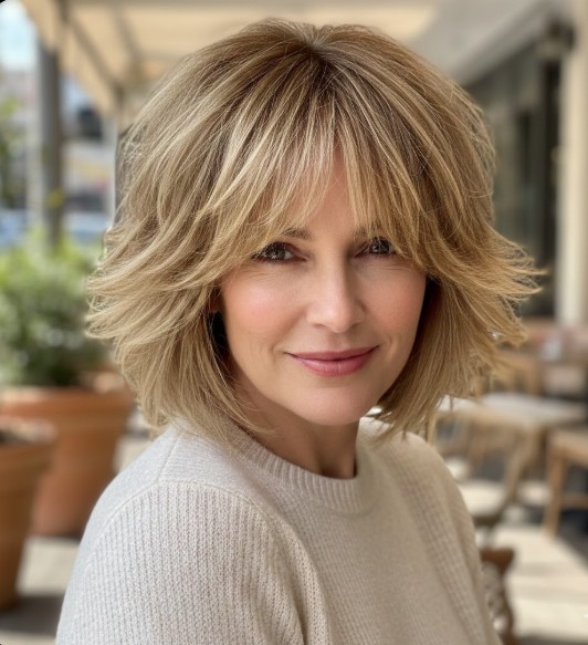 Shaggy Lob with Wispy Layers and Side Bangs