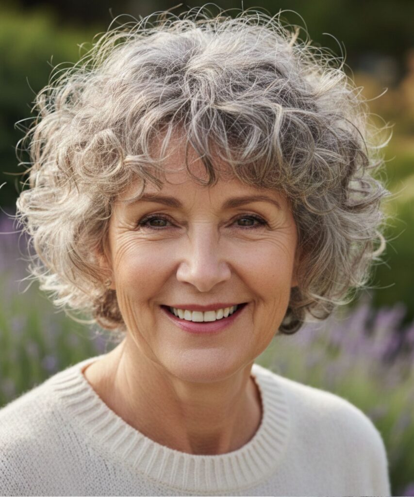 Short Curly Crop with a Blunt Fringe