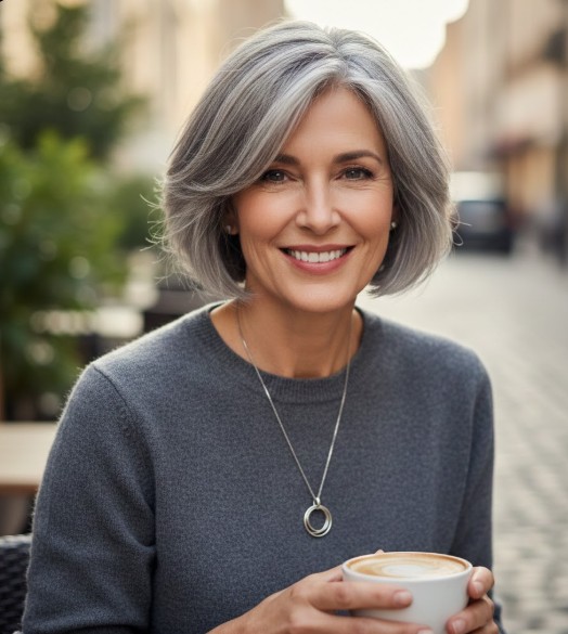 Short Salt-and-Pepper Bob