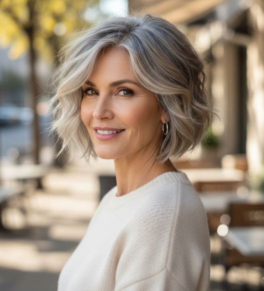 Short Shaggy Lob with Tapered Nape