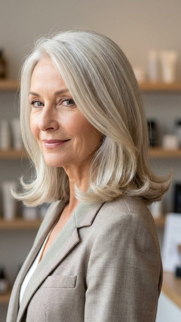 Sleek Lob with Inward Curls