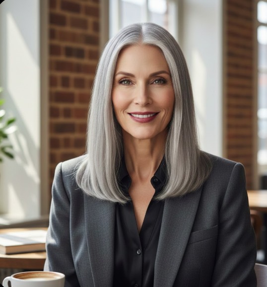 Sleek and Straight Mid-Length Cut on Natural Gray