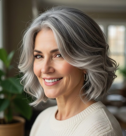 Softly Layered Bob with Delicate Curls