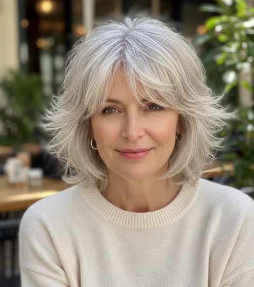 Softly Layered Shaggy Lob for Fine Hair