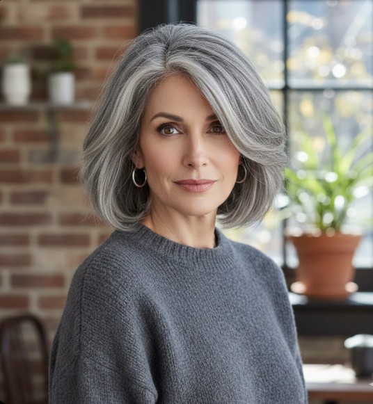 Textured Bob with Bold Silver Streaks
