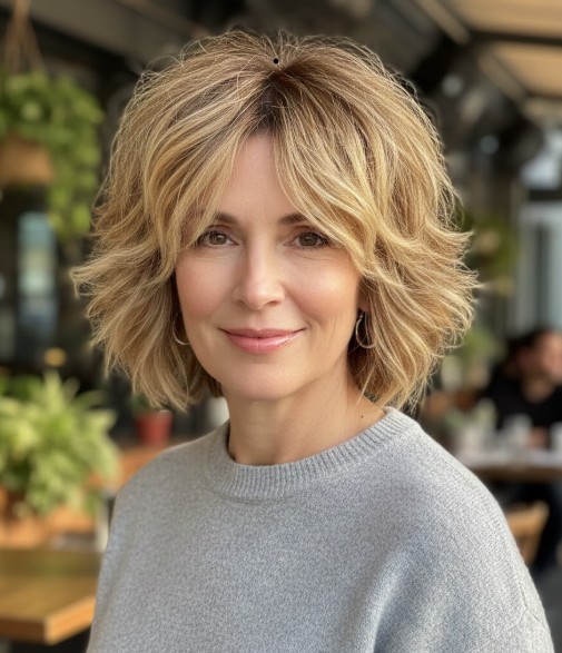 Textured Shaggy Lob with Choppy Layers