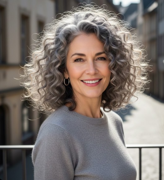 Voluminous Curls with Subtle Silver