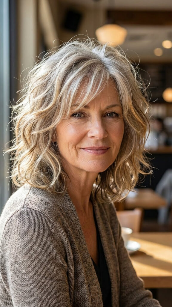 Wavy Shag Cut with Golden Highlights