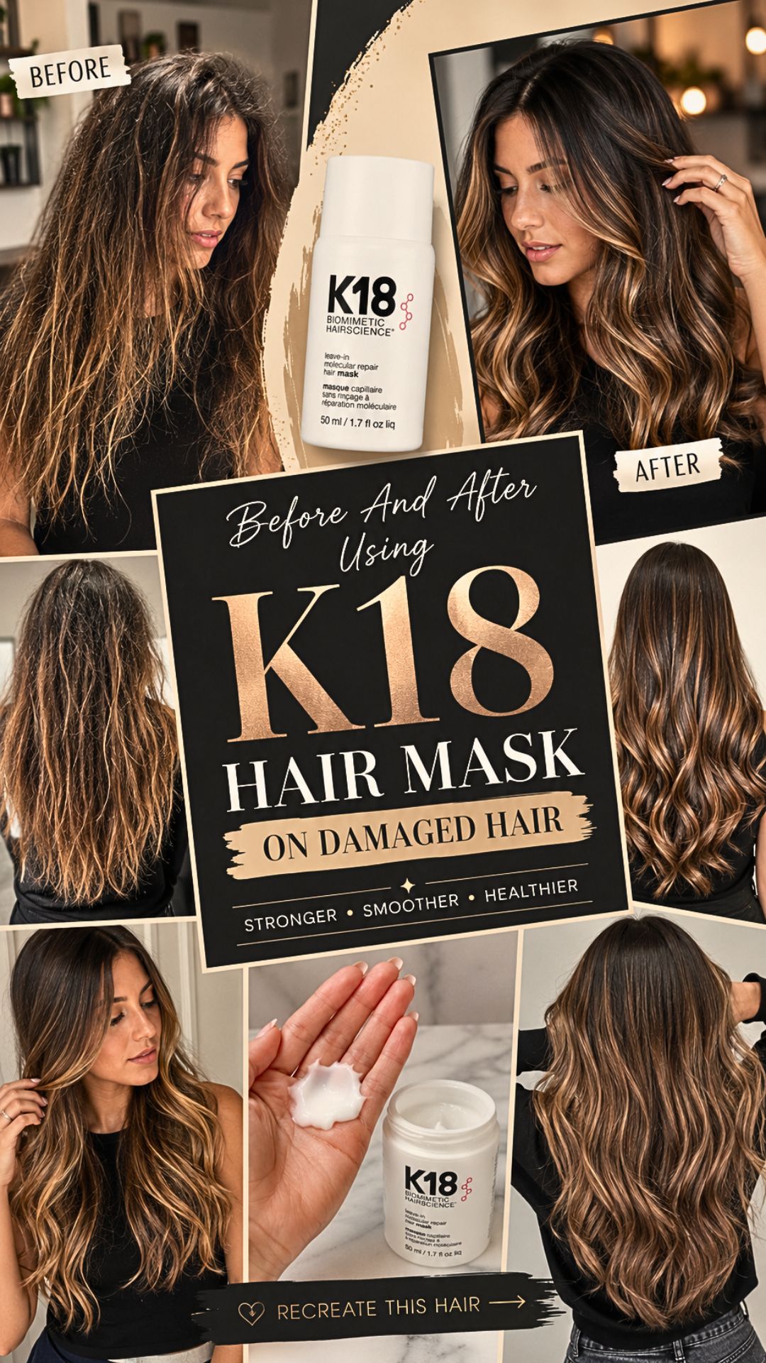 Before And After Using K18 Hair Mask On Damaged Hair
