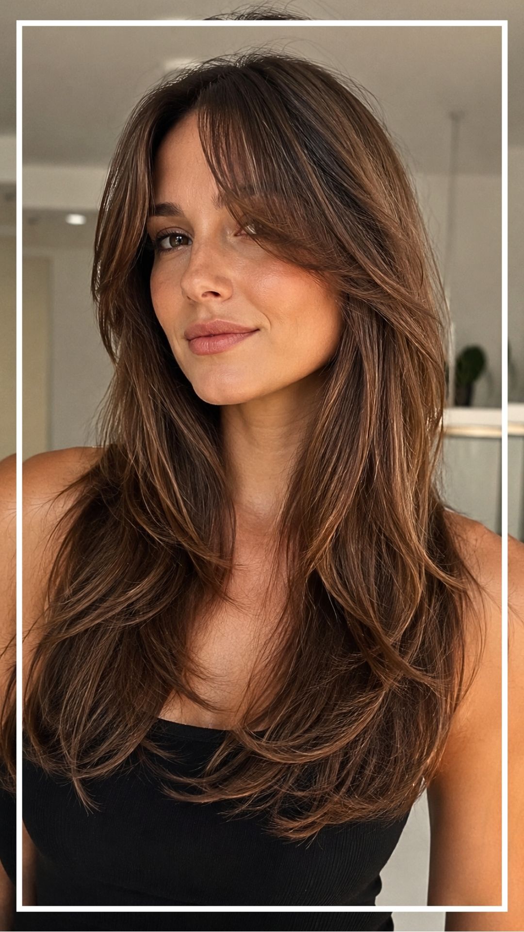 Soft Curtain Bangs for Long Layered Hairstyles