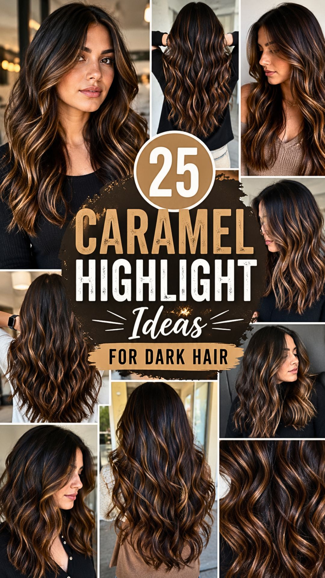 25 Caramel Highlight Ideas For Dark Hair That Add Warmth and Dimension